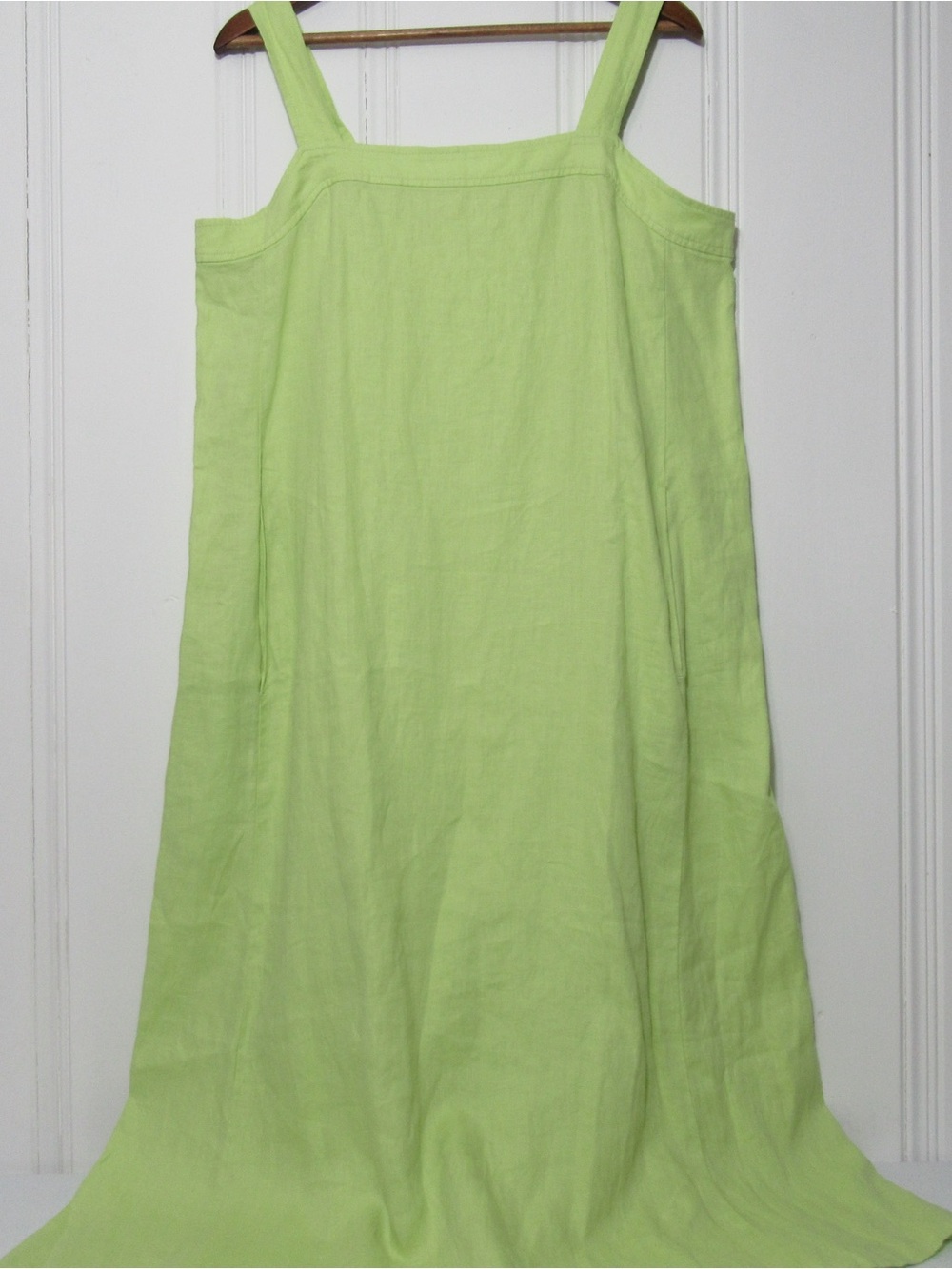 EILEEN FISHER Organic-Linen Square-Neck Dress Honeydew Size Large - Picture 3 of 17